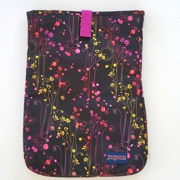 JANSPORT PADDED COMPUTER COVER/SLEEVE FLORAL BLACK PINK - Picture 1 of 4
